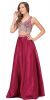 Main image of V-neck Bejeweled Top Long Satin Skirt Two Piece Prom Dress